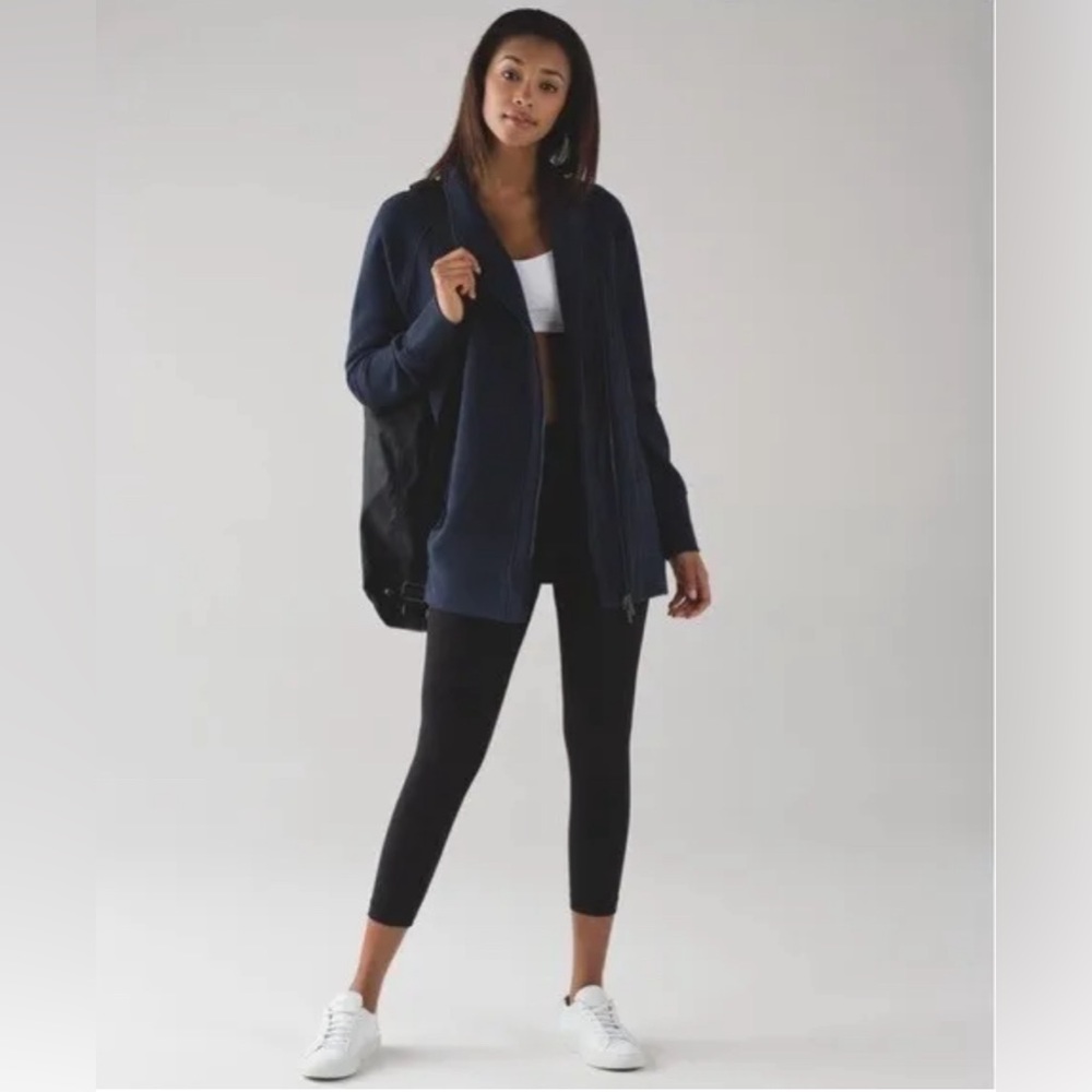 Lululemon Back To It Wrap Jacket Side Zip Pockets Cotton Fleece Inkwell Cozy 6